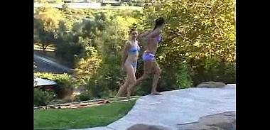 Chloe 18 and her Girlfriend are Outdoors in a Pool having Lesbian Sex